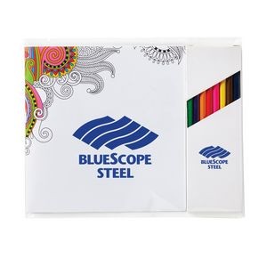Deluxe Adult Coloring Book & 8-Color Pencil Set (7" x 7")
