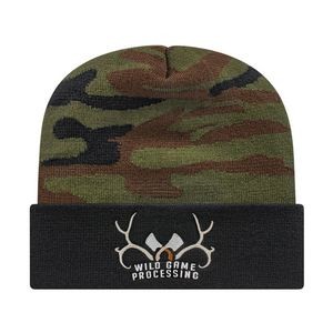 Woodland Camouflage Knit Cap with Solid Cuff