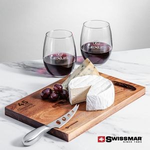 Swissmar® Acacia Board & 2 Stanford Stemless Wine