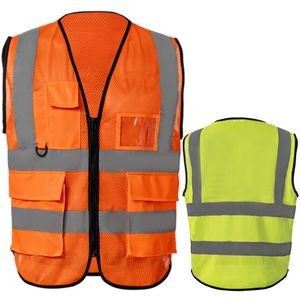 3.8 Oz. Polyester Double Band Class 2 Reflective Safety Vest With 4 Pockets